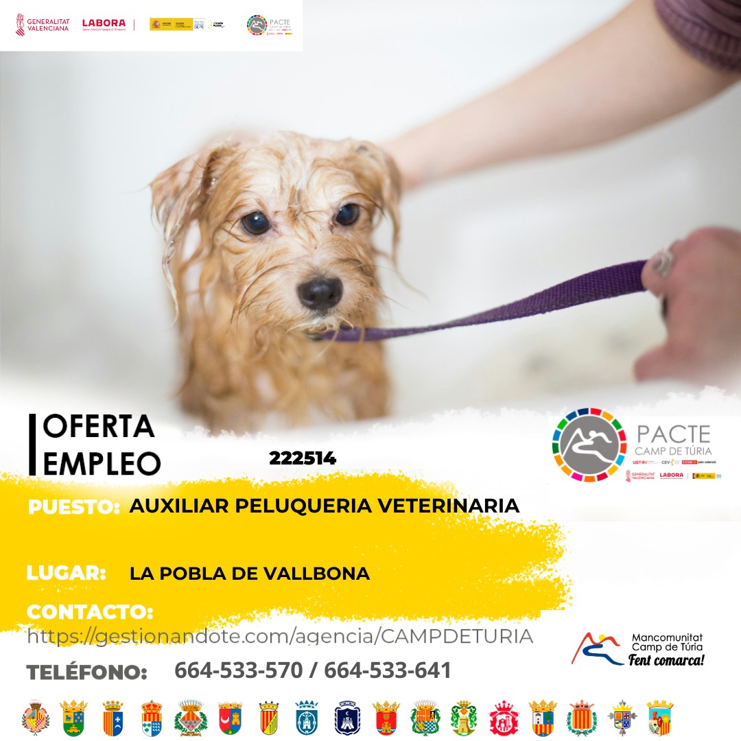 Auxiliar peluquería veterinaria en la Pobla de Vallbona
