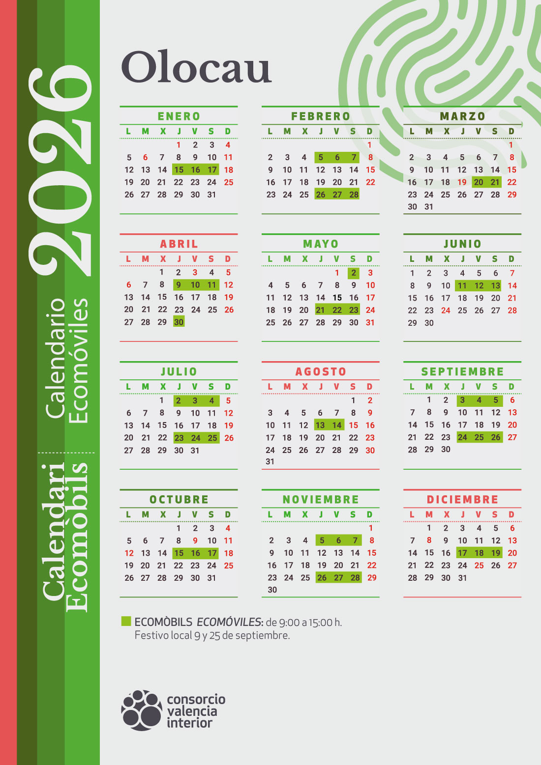 Calendario visitas ecomóvil Olocau 2026