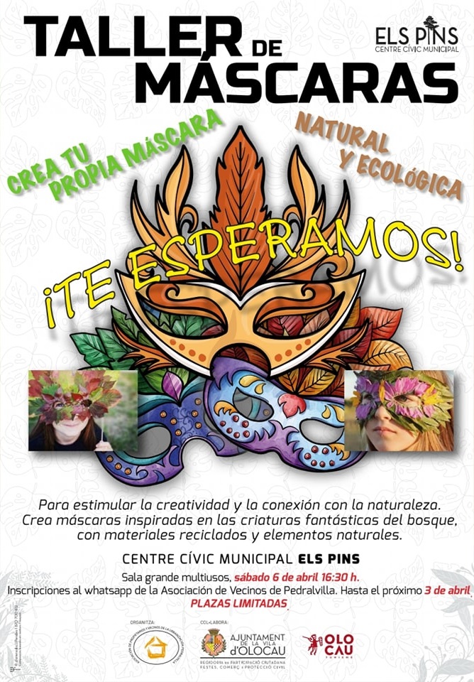 Cartel 6 de abril taller de m&aacute;scaras Pascua Pedralvilla 2024 Olocau