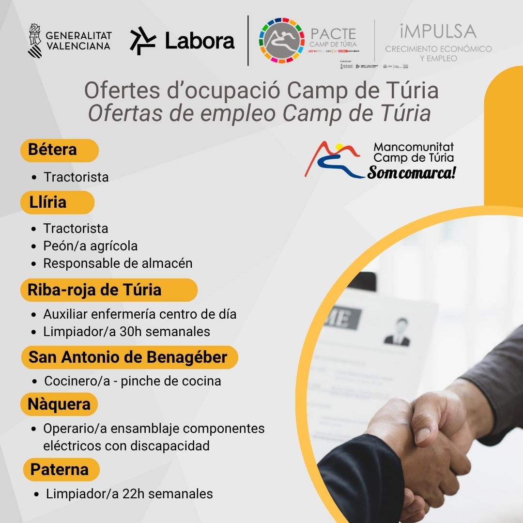 Ofertes d'ocupaci&oacute; publicades per la Mancomunitat Camp de T&uacute;ria