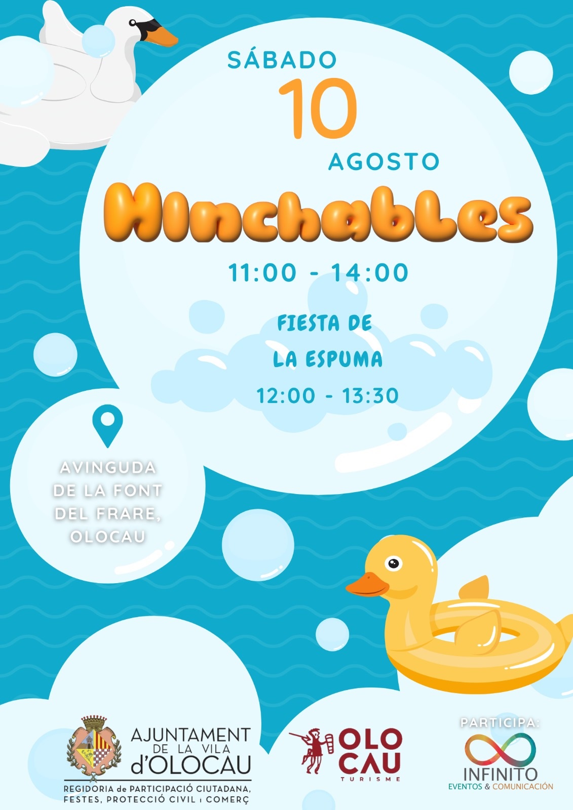 Cartel Parque infantil hinchable de agua y Fiesta de la espuma Olocau
