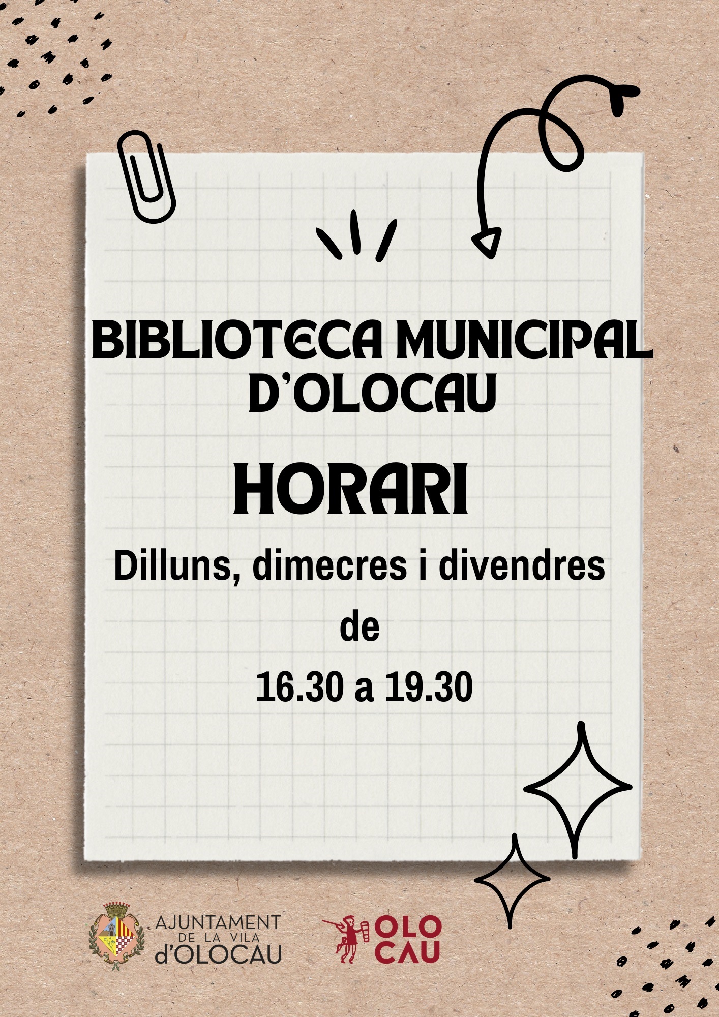Cartel horario Biblioteca Olocau