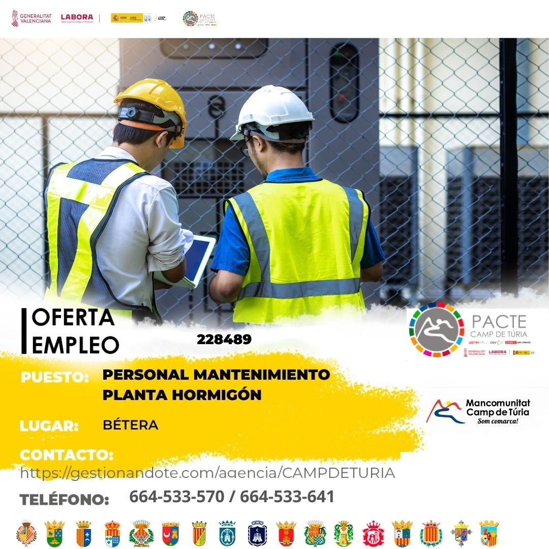 Oferta de empleo - Personal mantenimiento planta hormig&oacute;n en B&eacute;tera