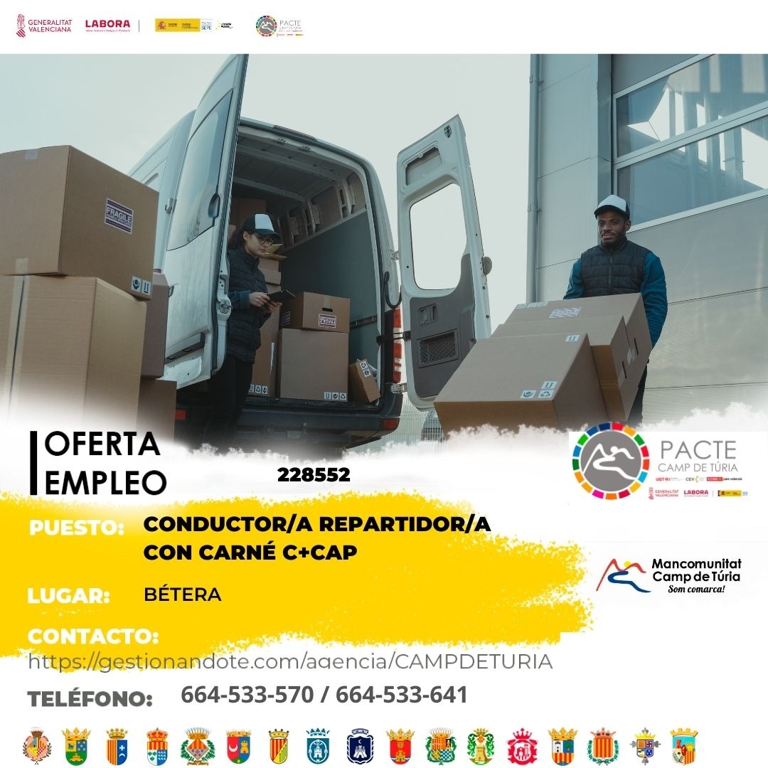 Oferta de empleo - Conductor-a repartidor-a con carn&eacute; C+CAP en B&eacute;tera