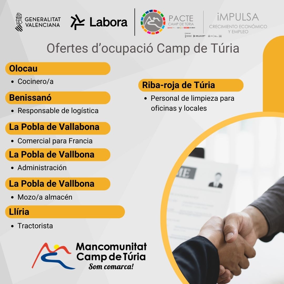 Ofertas empleo Mancomunitat Camp de T&uacute;ria