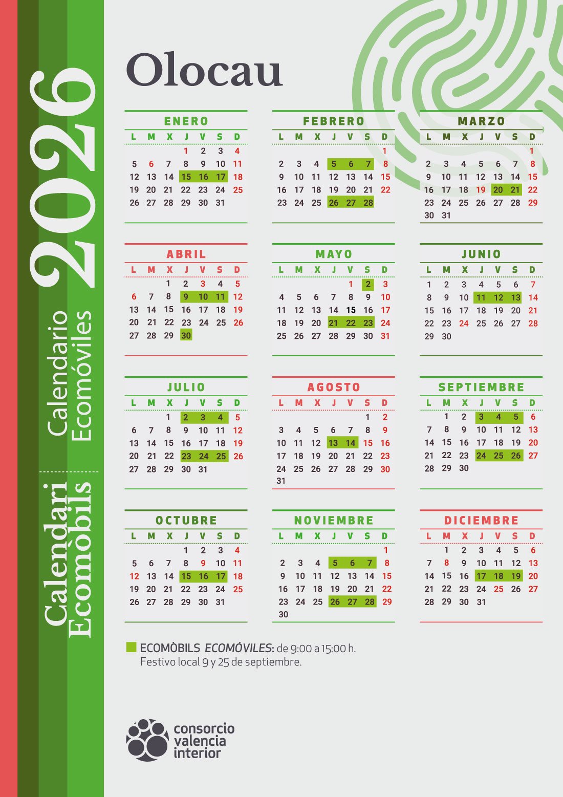 Calendari ecomòbil Olocau 2026