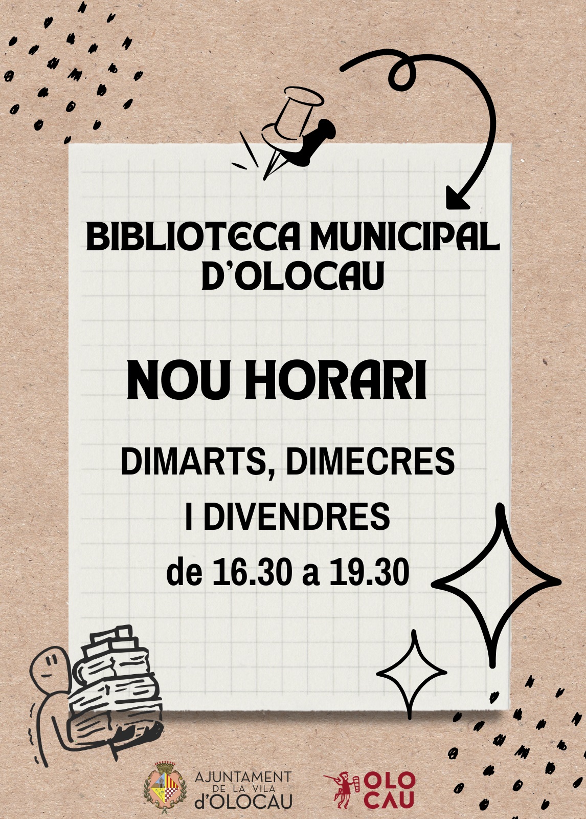 Cartel nuevo horario Biblioteca Municipal Olocau