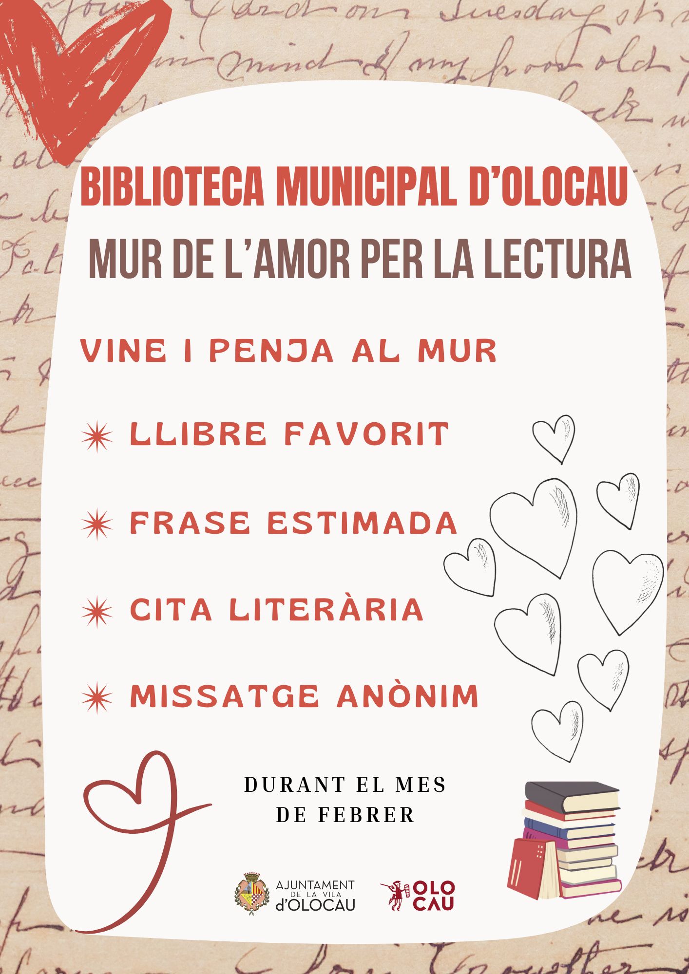 Cartel Muro del amor por la lectura Biblioteca Olocau