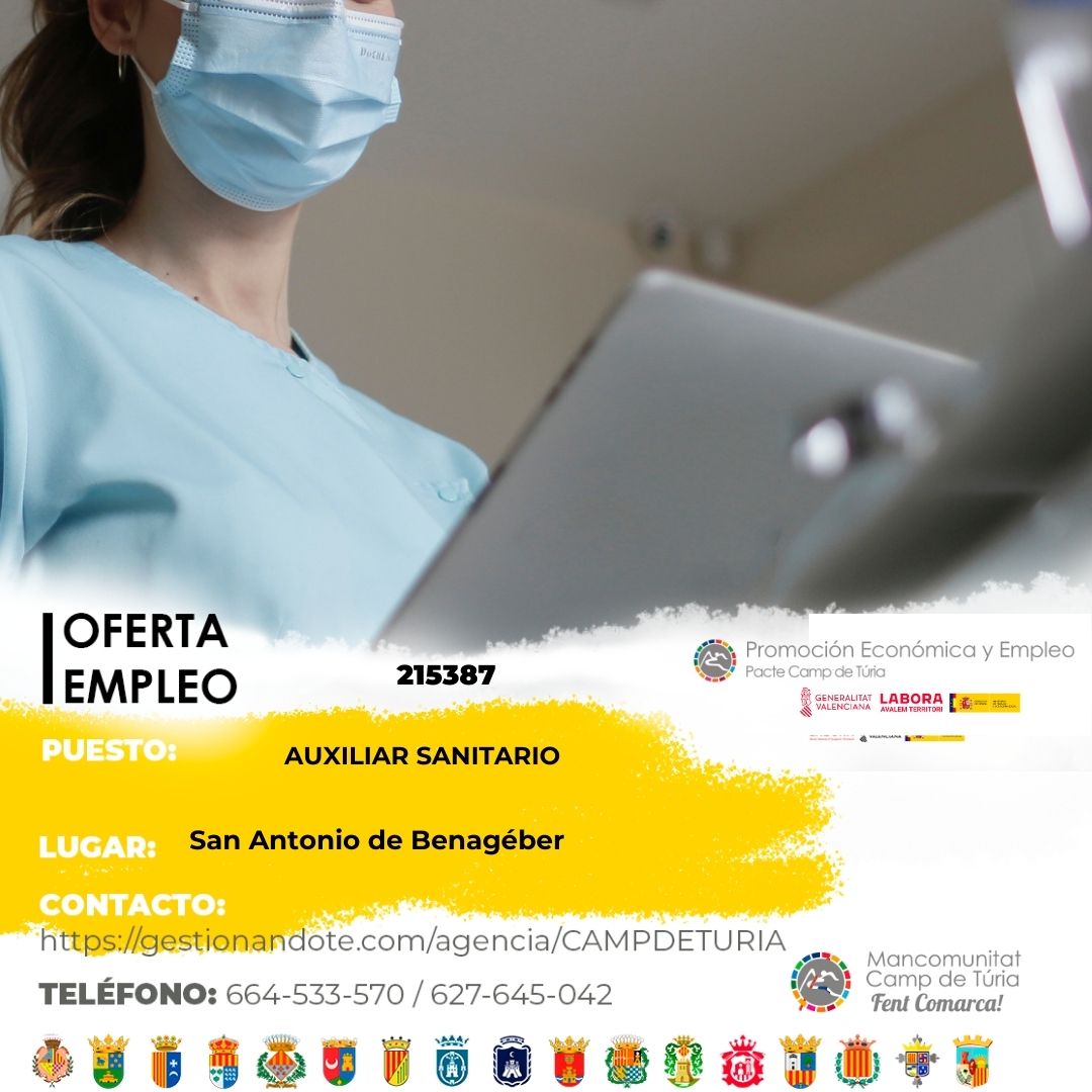Oferta de empleo - Auxiliar sanitario en San Antonio de Benagéber