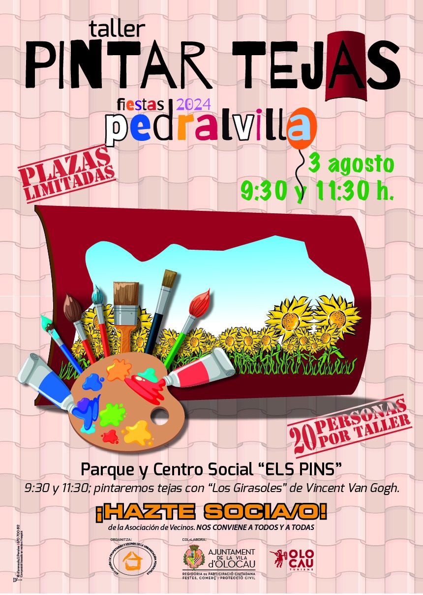 Cartel taller pintar tejas - Fiestas de Verano de Pedralvilla Olocau