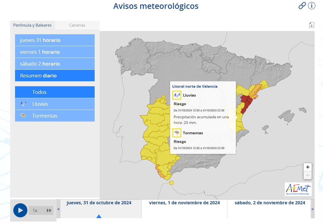 Avisos AEMET 31 octubre
