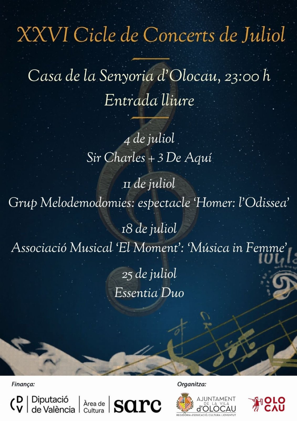 Actuació de Sir Charles + 3 De Aquí (XXVI Cicle de Concerts de Juliol de la Casa de la Senyoria)