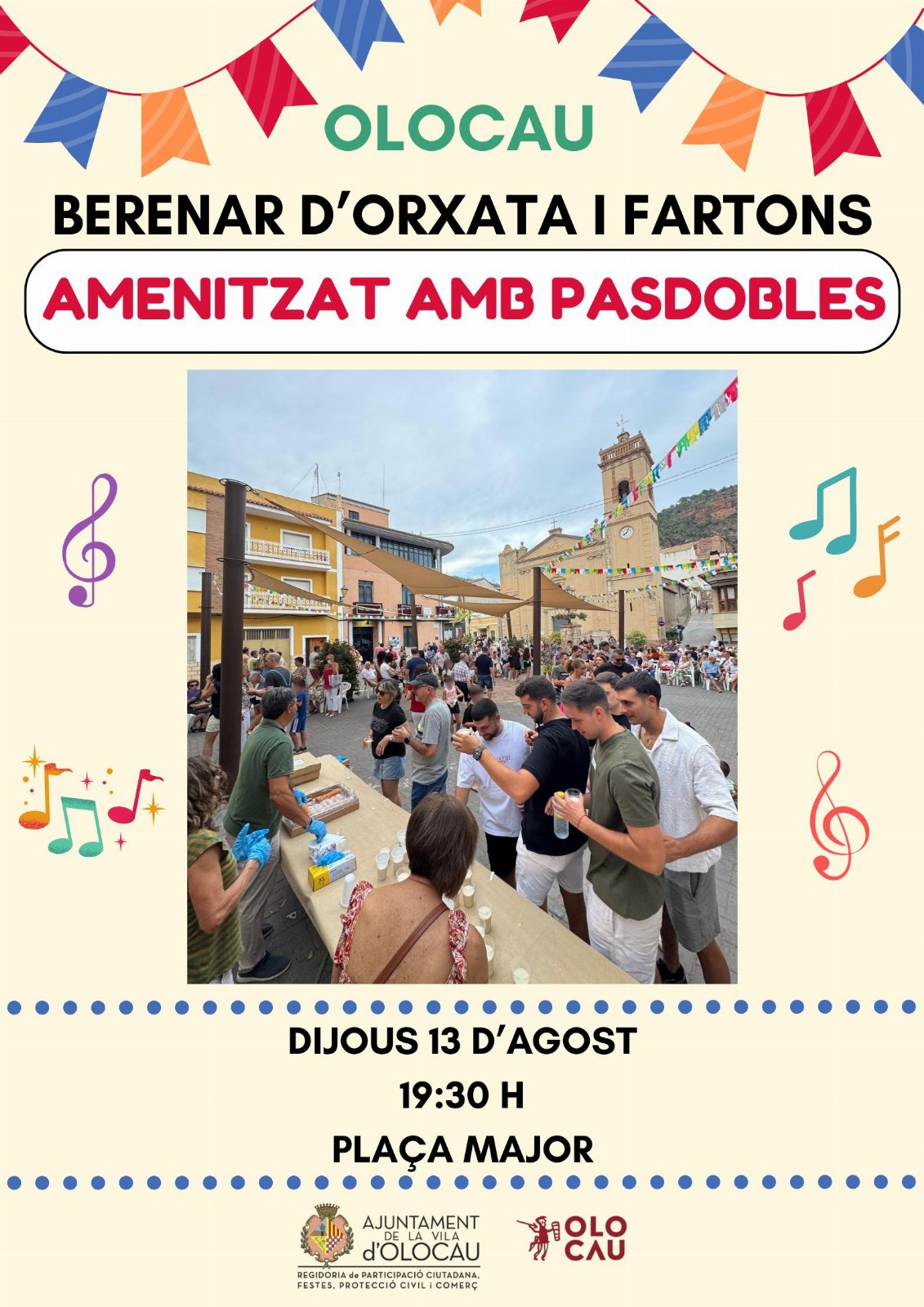Merienda de horchata y ‘fartons’ amenizada con pasodobles (Fiestas en honor a San Roque)