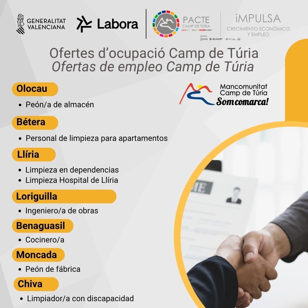 Ofertes d'ocupació publicades per la Mancomunitat Camp de Túria