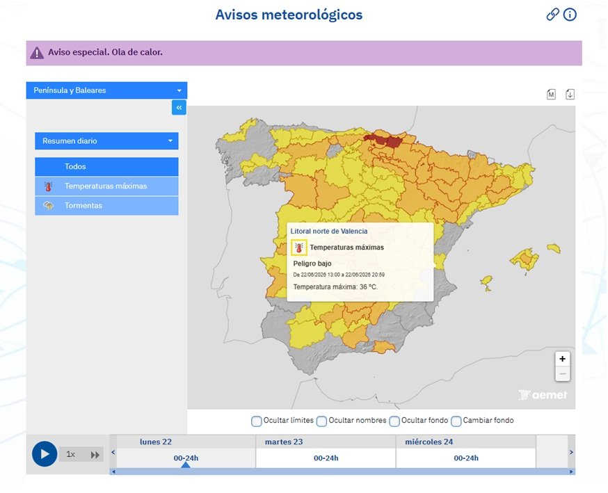 Avís de l'Agència Estatal de Meteorologia per temperatures màximes