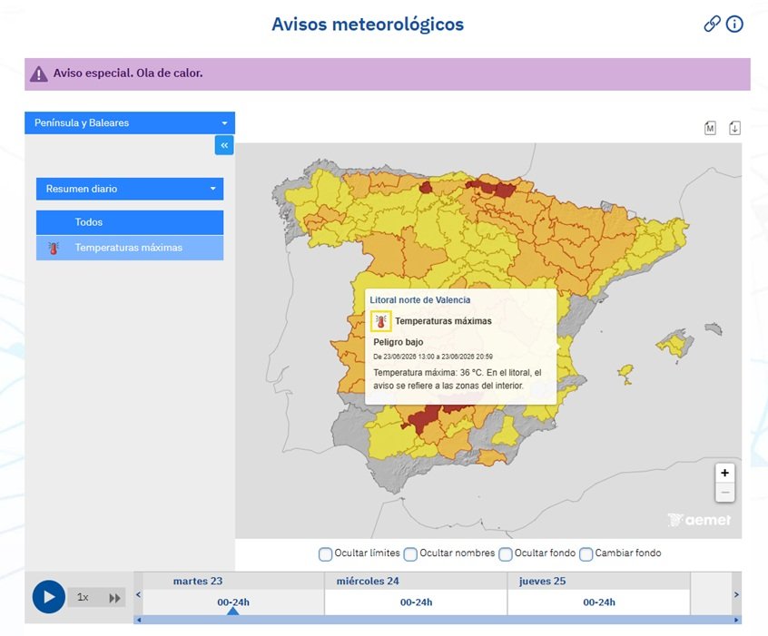 Avís de l'Agència Estatal de Meteorologia per temperatures màximes