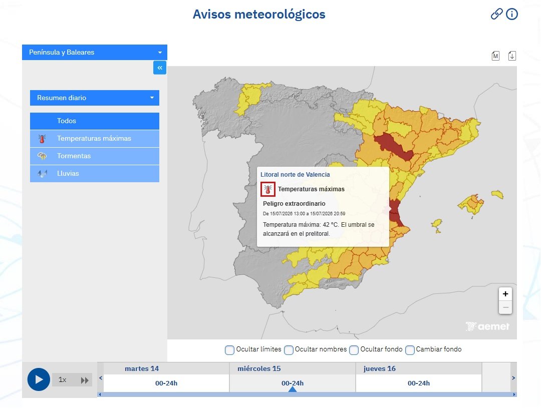 Avisos de l'AEMET i de la xarxa de sensors instal·lada en el nostre municipi per a la jornada de demà