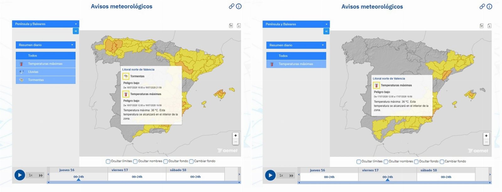 Actualització - Avisos de l'AEMET i de la xarxa de sensors instal·lada en el nostre municipi