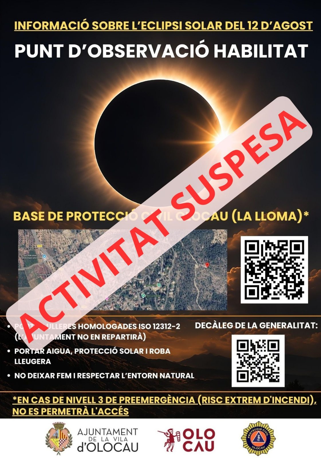 Recordatori de l'Ajuntament sobre l'eclipsi solar