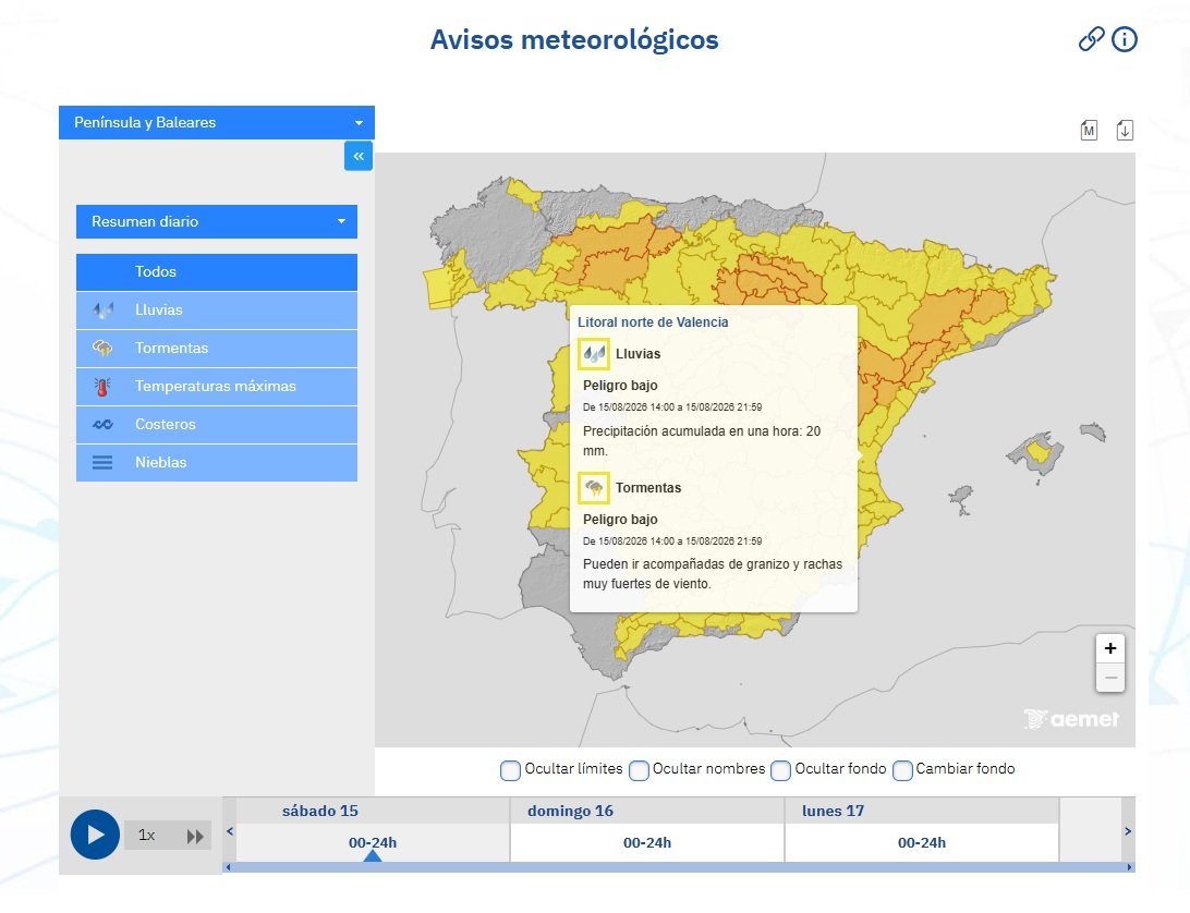 Avís de l'AEMET per pluges i tempestes