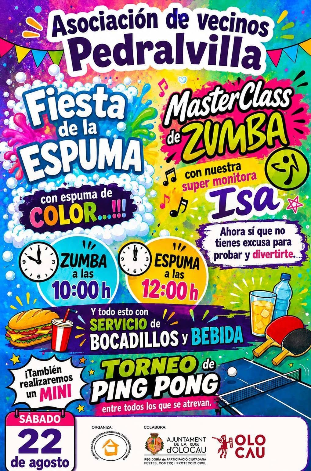 Activitats organitzades per l'Associació de Veïns de Pedralvilla per a este dissabte, 22 d'agost