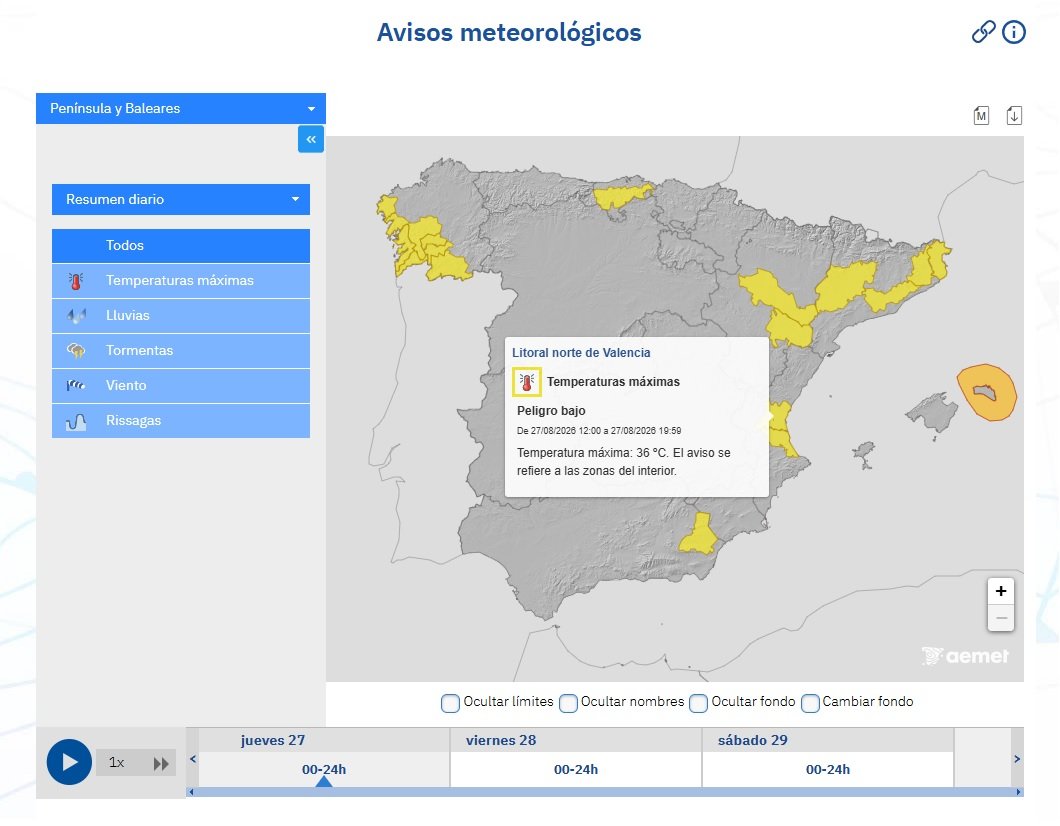 Avís de l'AEMET per temperatures màximes