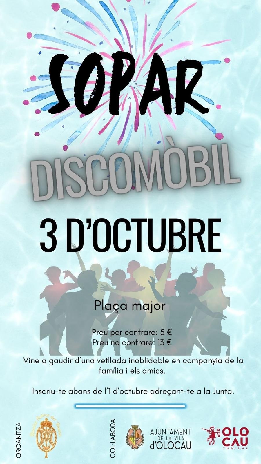 Sopar i discomòbil organitzats per la Confraria de Nostra Senyora del Rosari