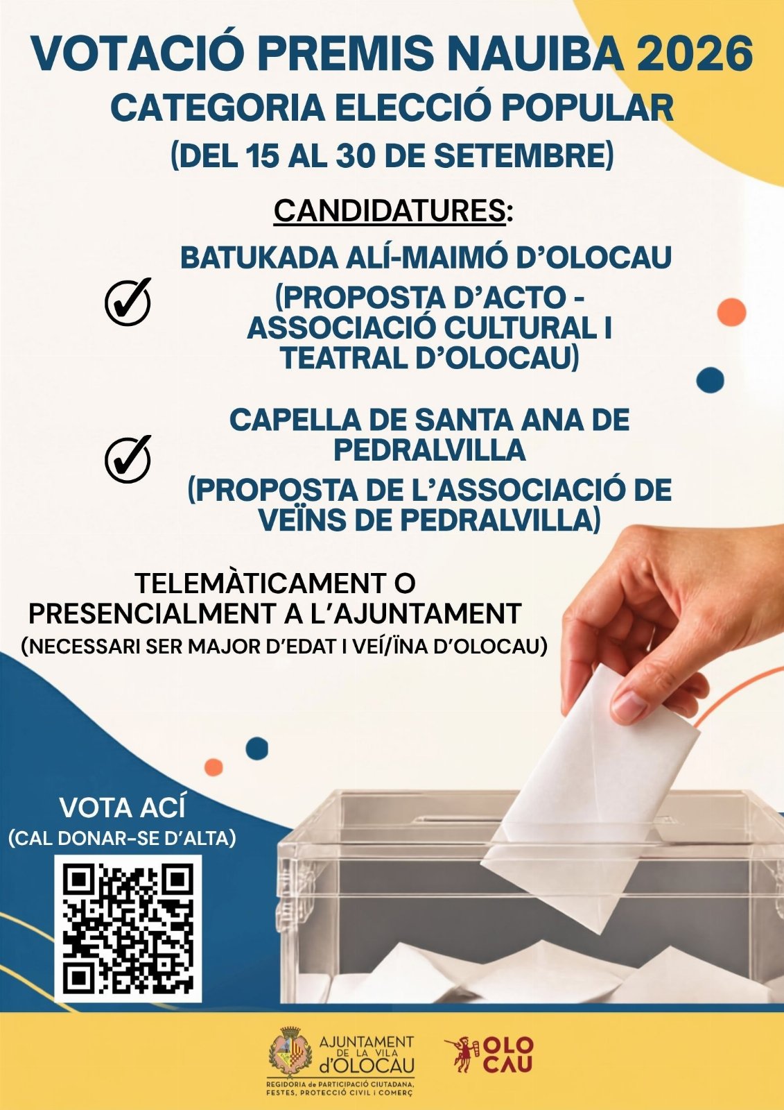 Recordatori del termini de votació del Premi Nauiba 2026 en la categoria d'elecció popular