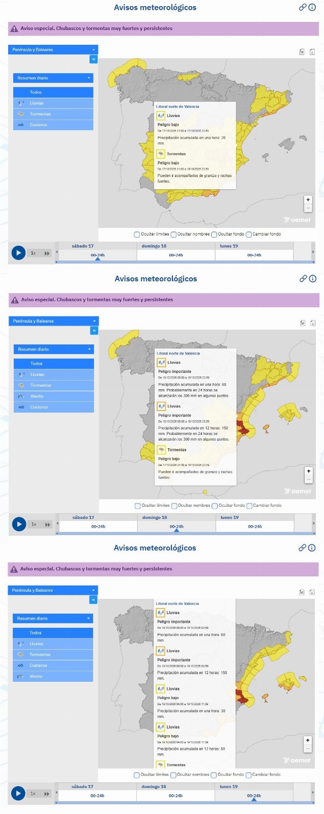 Avisos de l'AEMET per pluges i tempestes